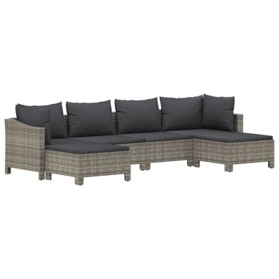 vidaXL 6 Piece Garden Lounge Set with Cushions Grey Poly Rattan