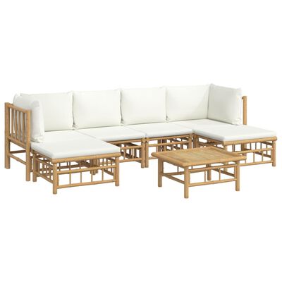 vidaXL 7 Piece Garden Lounge Set with Cream White Cushions Bamboo