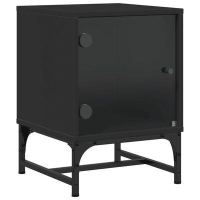 vidaXL Bedside Cabinets with Glass Doors 2 pcs Black 35x37x50 cm