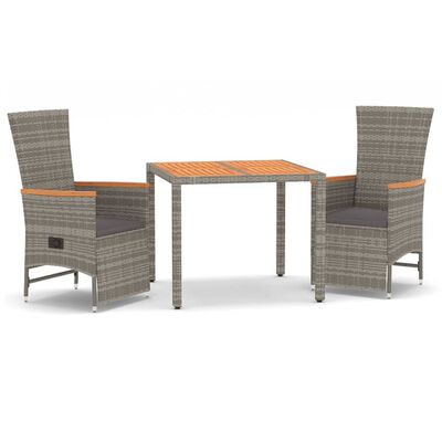 vidaXL 3 Piece Garden Dining Set with Cushions Grey Poly Rattan