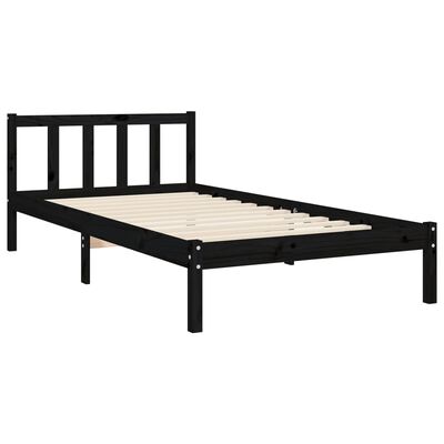 vidaXL Bed Frame without Mattress Black 90x190 cm Single Solid Wood Pine