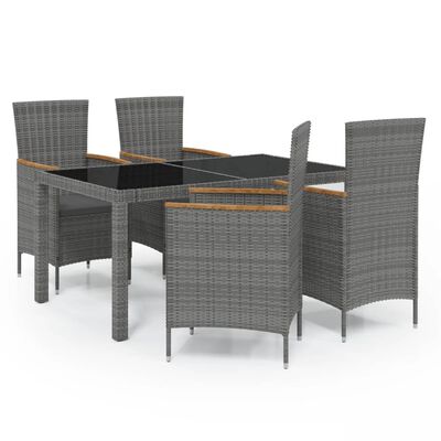 vidaXL 5 Piece Outdoor Dining Set with Cushions Poly Rattan Grey