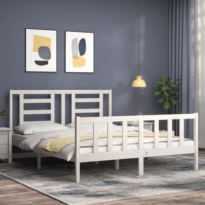 vidaXL Bed Frame without Mattress White King Size Solid Wood Pine