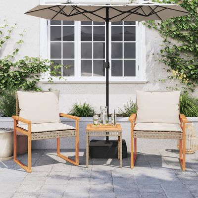 vidaXL 3 Piece Bistro Set with Cushions Mix Beige Poly Rattan Acacia Wood