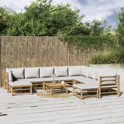 vidaXL 11 Piece Garden Lounge Set with Light Grey Cushions Bamboo