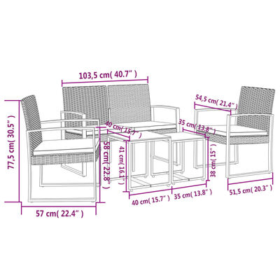 vidaXL 5 piece Garden Dining Set with Cushions Brown PP Rattan