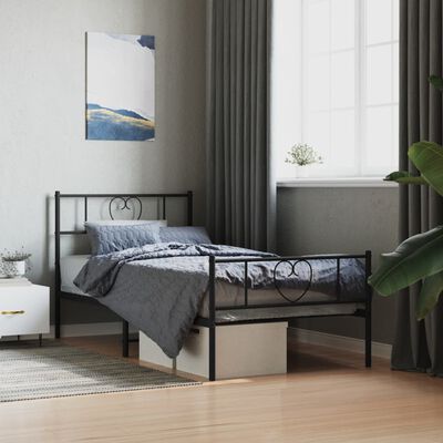 vidaXL Metal Bed Frame without Mattress with Footboard Black 107x203 cm