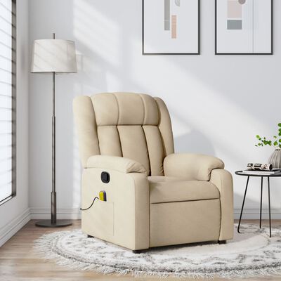 vidaXL Massage Recliner Chair Cream Fabric