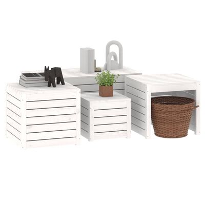 vidaXL 4 Piece Garden Box Set White Solid Wood Pine