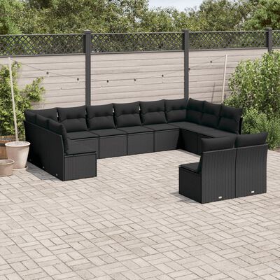 vidaXL 12 Piece Garden Sofa Set with Cushions Black Poly Rattan