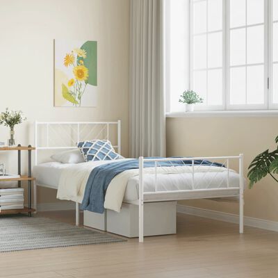 vidaXL Metal Bed Frame without Mattress with Footboard White 107x203 cm