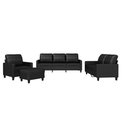 vidaXL 4 Piece Sofa Set with Cushions Black Faux Leather