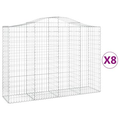 vidaXL Arched Gabion Baskets 8 pcs 200x50x140/160 cm Galvanised Iron