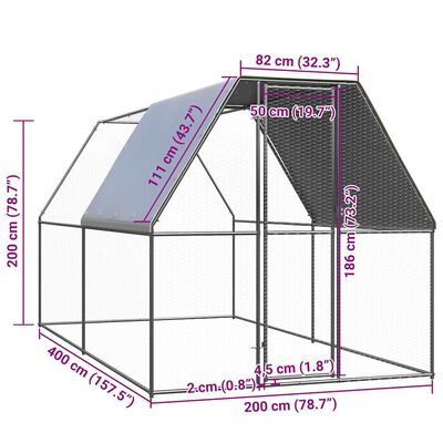 vidaXL Chicken Cage 2x4x2 m Galvanised Steel