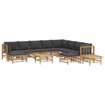 vidaXL 12 Piece Garden Lounge Set with Dark Grey Cushions Bamboo