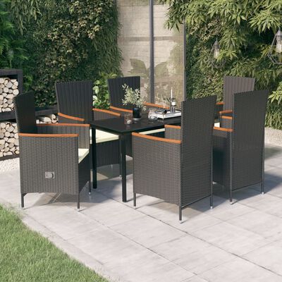 vidaXL 7 Piece Garden Dining Set with Cushions Black