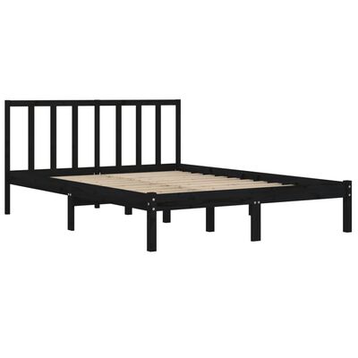 vidaXL Bed Frame without Mattress Black Solid Wood Pine 135x190 cm Double