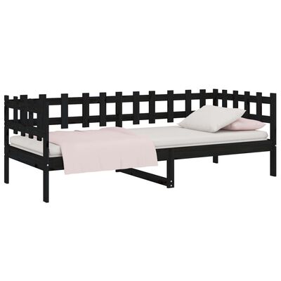 vidaXL Day Bed without Mattress Black 90x190 cm Single Solid Wood Pine