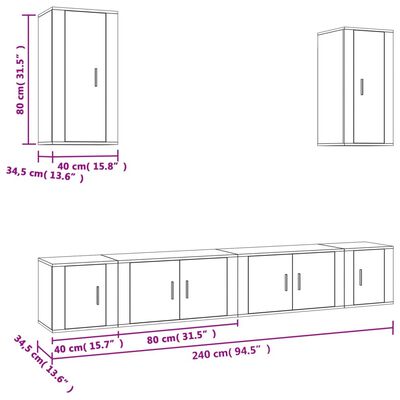 vidaXL 6 Piece TV Cabinet Set High Gloss White Engineered Wood