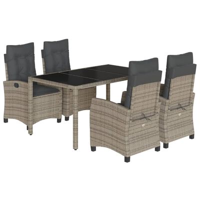 vidaXL 5 Piece Garden Dining Set with Cushions Grey Poly Rattan