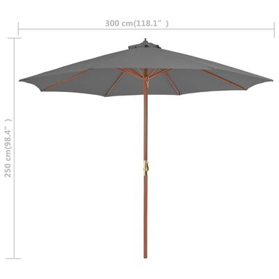 vidaXL Garden Parasol with Wooden Pole 300 cm Anthracite