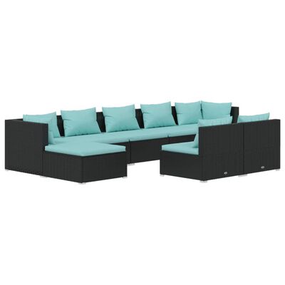 vidaXL 9 Piece Garden Lounge Set with Cushions Black Poly Rattan