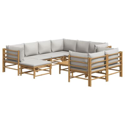 vidaXL 10 Piece Garden Lounge Set with Light Grey Cushions Bamboo