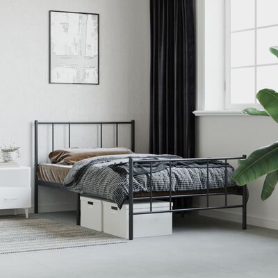 vidaXL Metal Bed Frame without Mattress with Footboard Black 90x190 cm Single