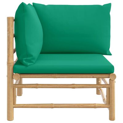 vidaXL Garden Corner Sofa with Green Cushions Bamboo
