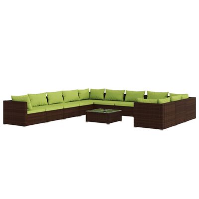 vidaXL 12 Piece Garden Lounge Set with Cushions Poly Rattan Brown