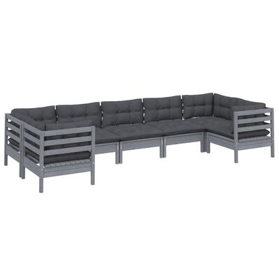 vidaXL 7 Piece Garden Lounge Set with Cushions Grey Pinewood