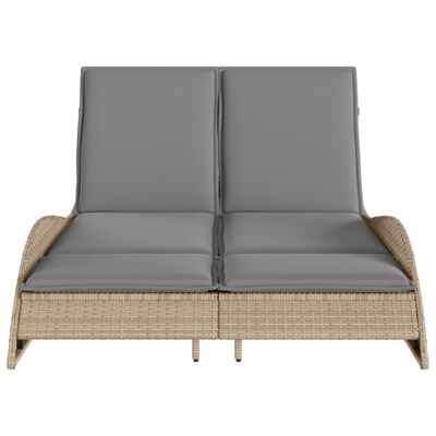 vidaXL Sun Lounger with Cushions Beige 114x205x73 cm Poly Rattan