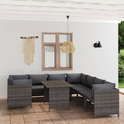 vidaXL 9 Piece Garden Lounge Set with Cushions Poly Rattan Grey