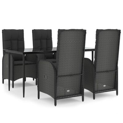 vidaXL 5 Piece Garden Dining Set with Cushions Black Poly Rattan