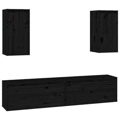 vidaXL TV Cabinets 4 pcs Black Solid Wood Pine