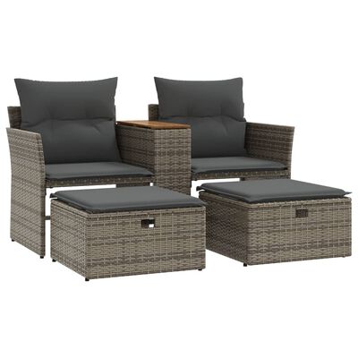 vidaXL Garden Sofa 2-Seater with Stools Grey Poly Rattan