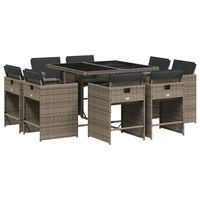 vidaXL 9 Piece Garden Dining Set with Cushions Grey Poly Rattan