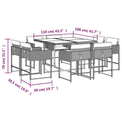 vidaXL 9 Piece Garden Dining Set with Cushions Light Grey Poly Rattan