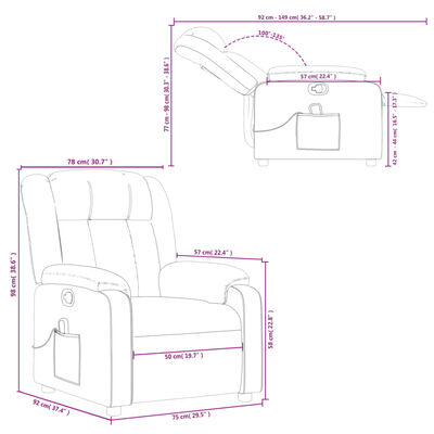 vidaXL Massage Recliner Chair Cream Fabric