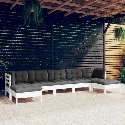 vidaXL 7 Piece Garden Lounge Set with Cushions White Pinewood