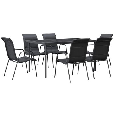 vidaXL 7 Piece Garden Dining Set Black Steel and Textilene