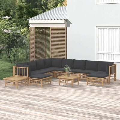 vidaXL 12 Piece Garden Lounge Set with Dark Grey Cushions Bamboo