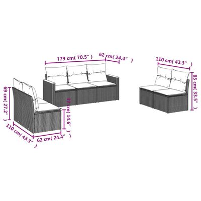 vidaXL 7 Piece Garden Sofa Set with Cushions Black Poly Rattan