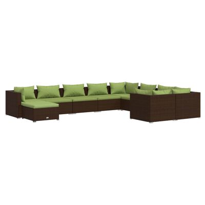 vidaXL 10 Piece Garden Lounge Set with Cushions Poly Rattan Brown