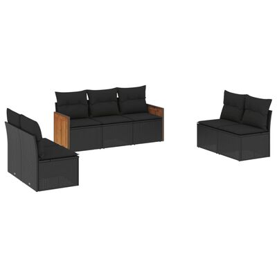 vidaXL 7 Piece Garden Sofa Set with Cushions Black Poly Rattan