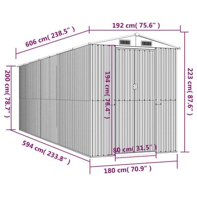 vidaXL Garden Shed Dark Brown 192x606x223 cm Galvanised Steel