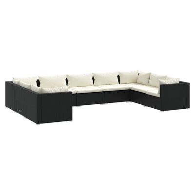 vidaXL 9 Piece Garden Lounge Set with Cushions Poly Rattan Black