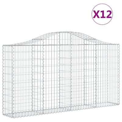 vidaXL Arched Gabion Baskets 12 pcs 200x30x100/120 cm Galvanised Iron