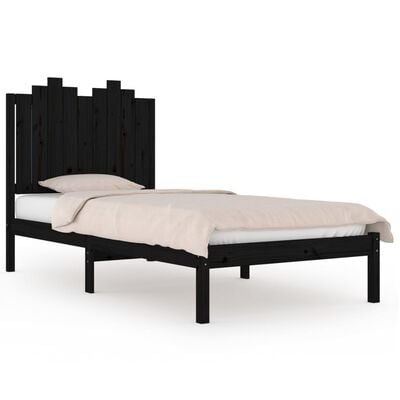 vidaXL Bed Frame without Mattress Black Solid Wood Single