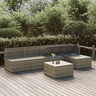 vidaXL 6 Piece Garden Lounge Set with Cushions Grey Poly Rattan